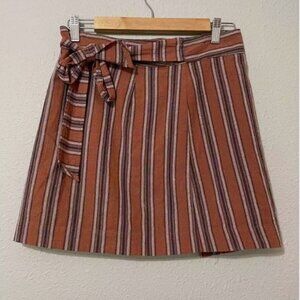 Storia Brown Striped Wrap Mini Skirt Belted Dark Academia Size Small